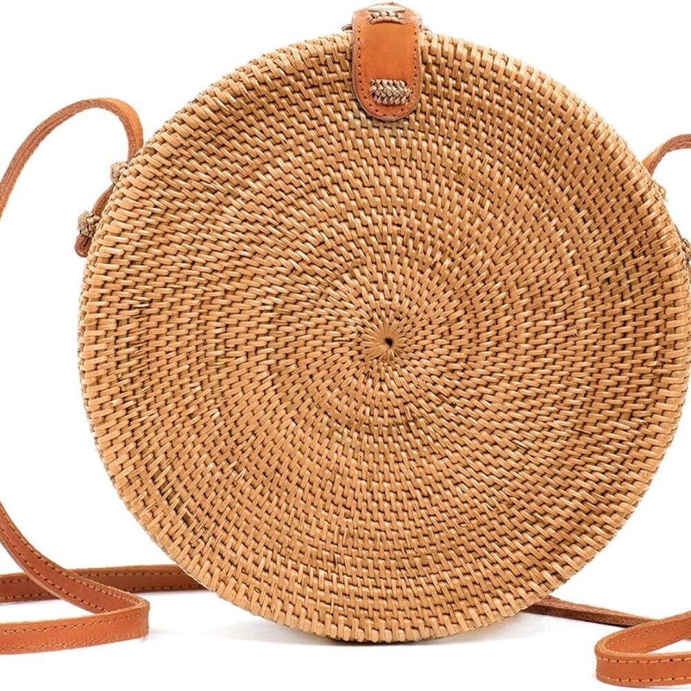 Round Rattan Bag for Women - Handmade Ata Wicker Woven Purse - Circle, Square, O